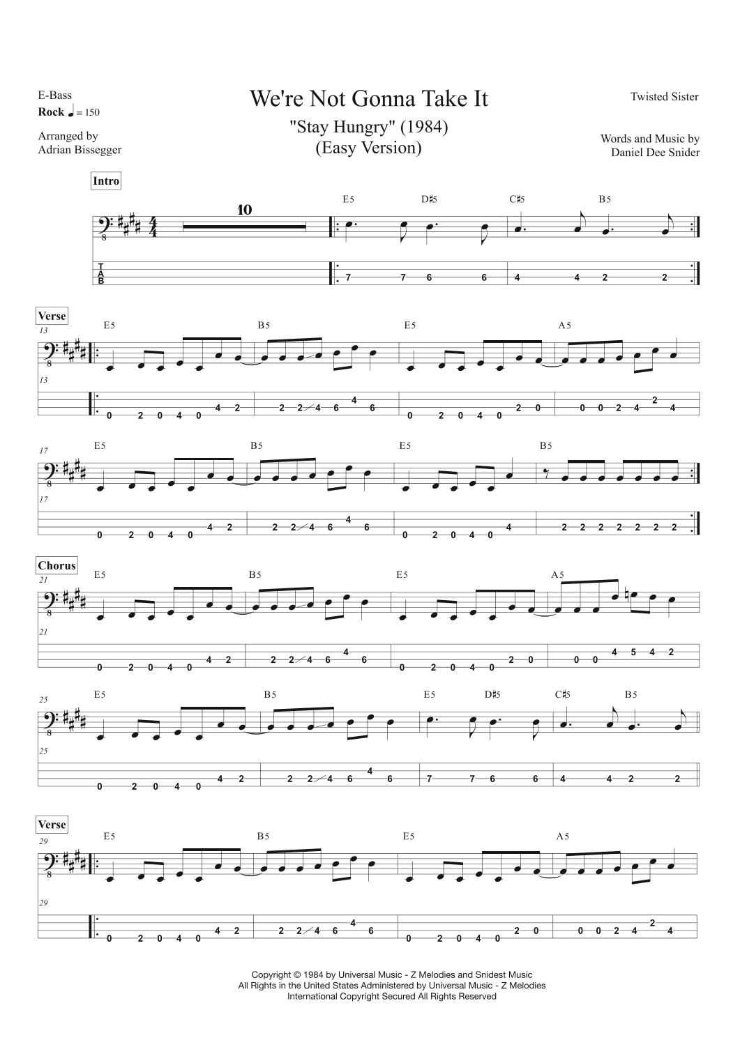 We're Not Gonna Take It (arr. Adrian Bissegger)