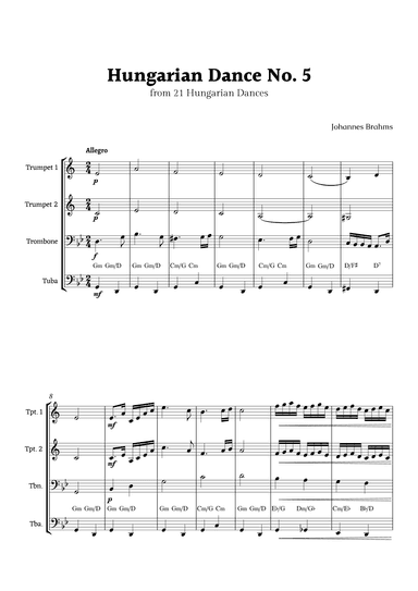 Hungarian Dance No. 5 by Brahms for Brass Ensemble Quartet (arr. Rika K.)