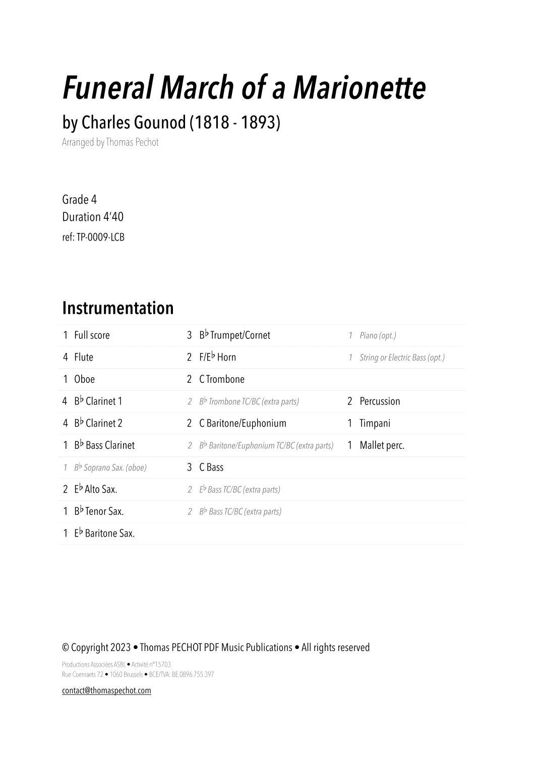 Funeral March of a Marionette (arr. Thomas PECHOT)