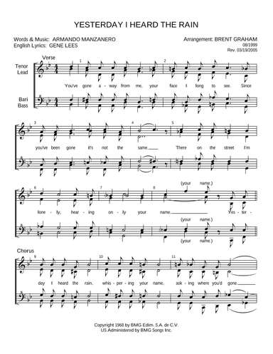 Yesterday I Heard The Rain (arr. Brent Graham)
