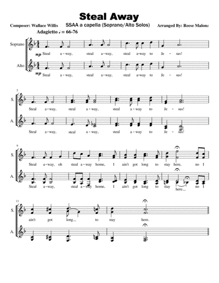 Steal Away (arr. Reese Malone)