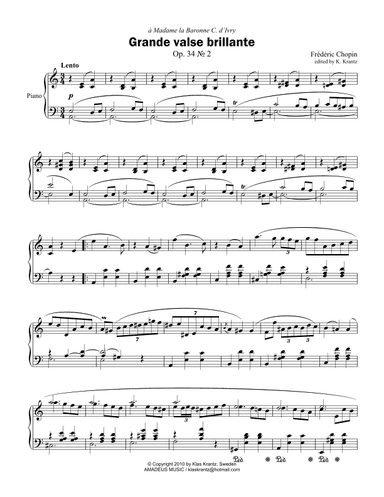 Grande valse brillante, Op. 34 No. 2, for piano solo (arr. Klas Krantz)