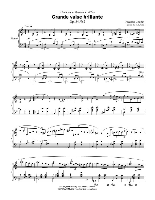 Grande valse brillante, Op. 34 No. 2, for piano solo (arr. Klas Krantz)