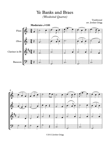 Ye Banks and Braes (Woodwind Quartet) (arr. Jordan Grigg)