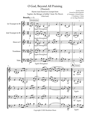 O God, Beyond All Praising (Thaxted) (Bb) (Brass Quintet - 2 Trp, 1 Hrn, 1 Trb, 1 Tuba) (Tuba lead) (arr. Regis Bookshar)