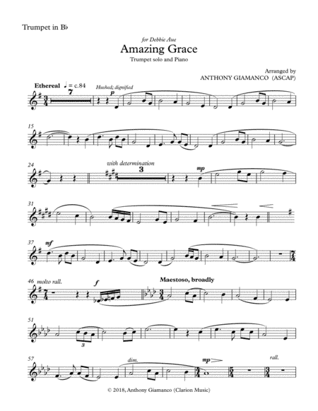 Amazing Grace (trumpet solo and piano) - TRUMPET PART (arr. Anthony Giamanco)