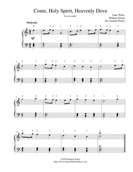 Come, Holy Spirit, Heavenly Dove - for easy piano (arr. Samuel Stokes)