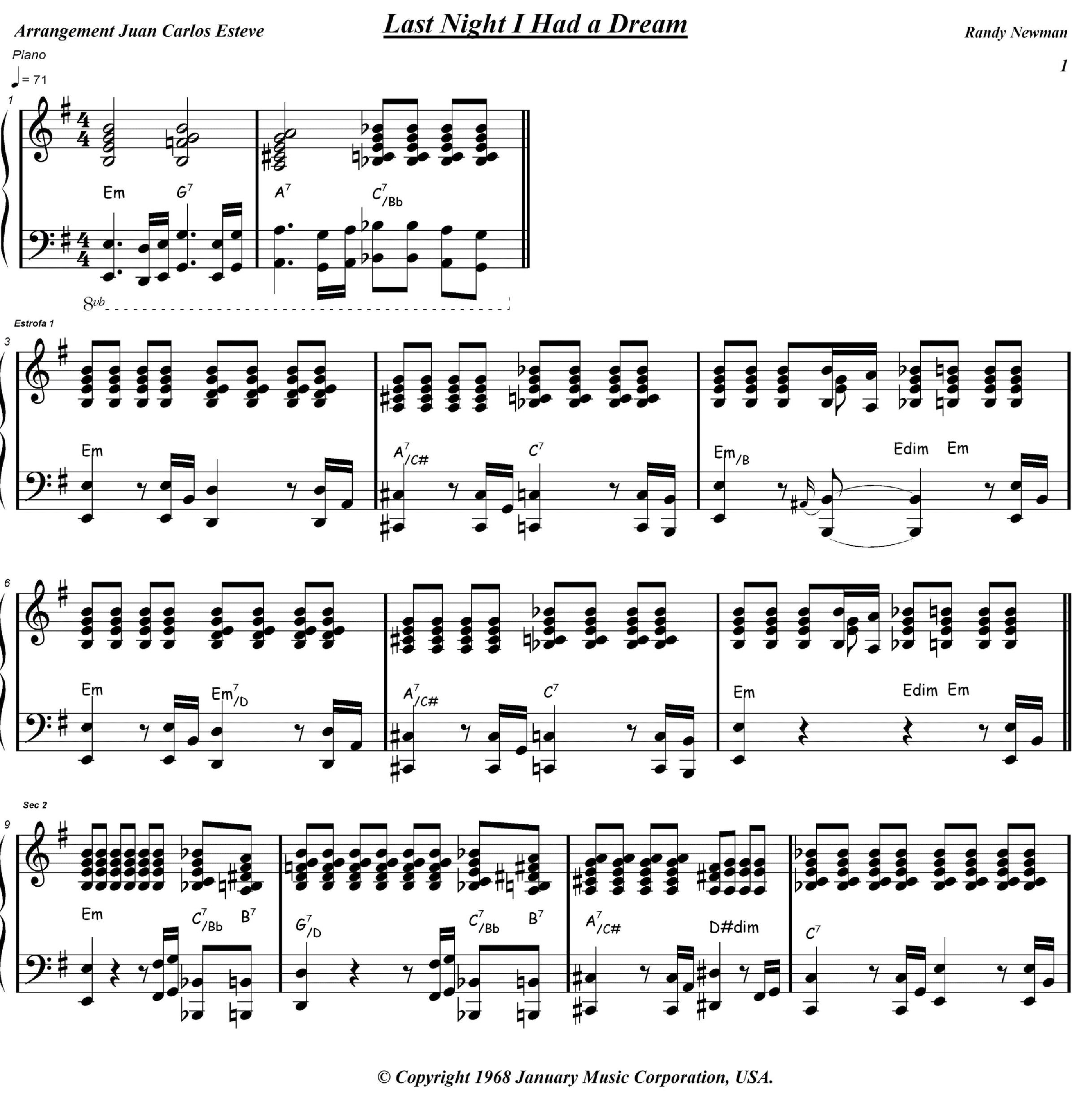 Last Night I Had A Dream (arr. juan carlos esteve / Gran Coda)