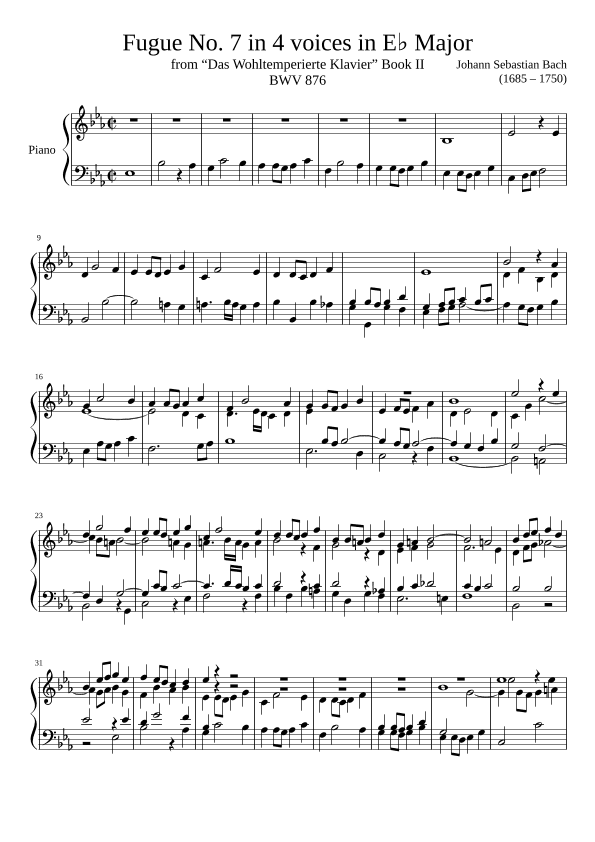 Fugue No. 7 BWV 876 in Eb Major (arr. Zachary Corbett)