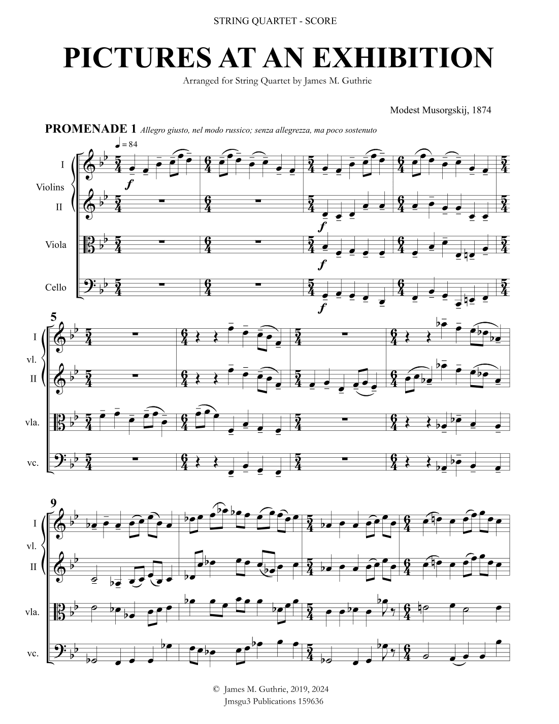 Mussorgsky: Pictures at an Exhibition for String Quartet (arr. James M. Guthrie)