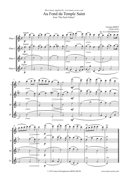 Au Fond du Temple Saint: theme only, from The Pearl Fishers: Flute Quartet (arr. Anne L Christopherson GRSM ARCM)