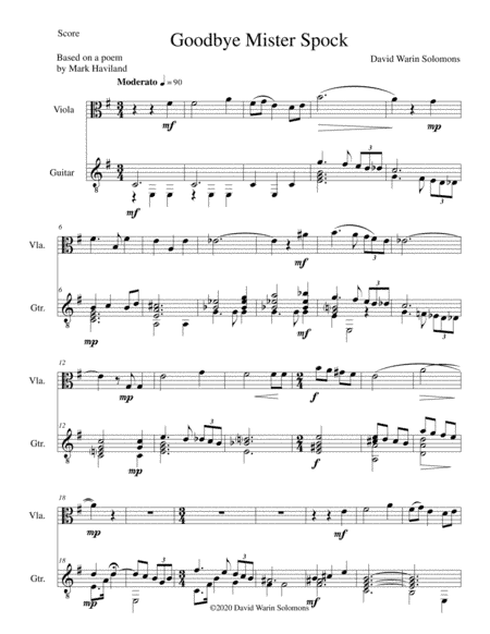 Goodbye Mister Spock for viola and guitar