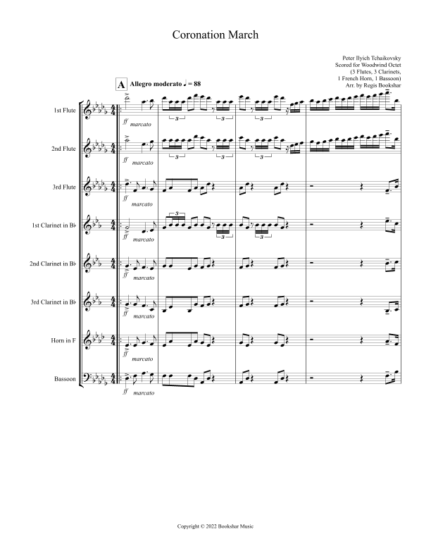Coronation March (Db) (Woodwind Octet - 3 Flute, 3 Clar, 1 Hrn, 1 Bassoon) (arr. Regis Bookshar)