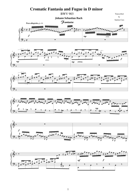 Chromatic Fantasia and Fugue in D Minor BWV 903 for piano (arr. Santino Cara)