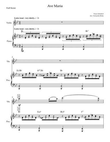 Ave Maria (Franz Schubert) for Violin Solo and Piano with Chords (arr. Fernando Britto)