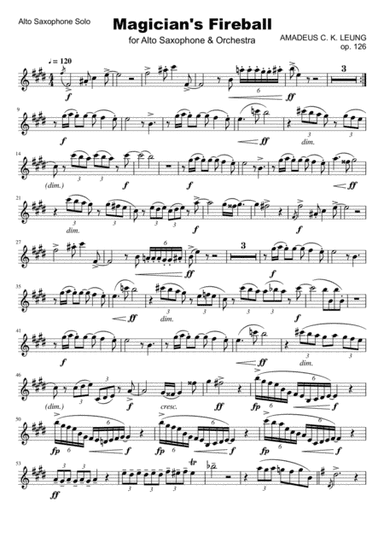 Magician's Fireball for alto saxophone & orchestra (Saxophone Solo Part Score)