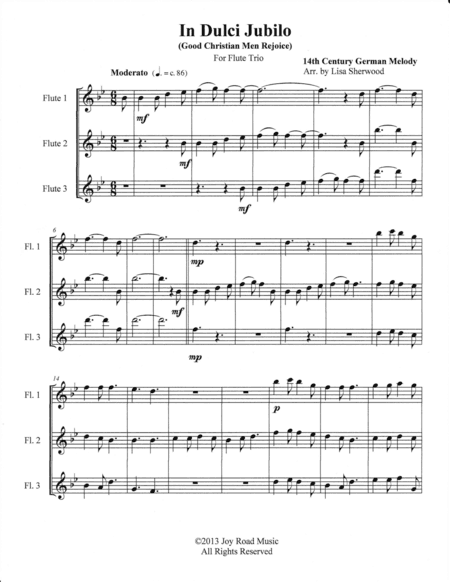 Good Christian Men Rejoice (In Dulci Jubilo) Flute Trio (arr. Lisa Sherwood)