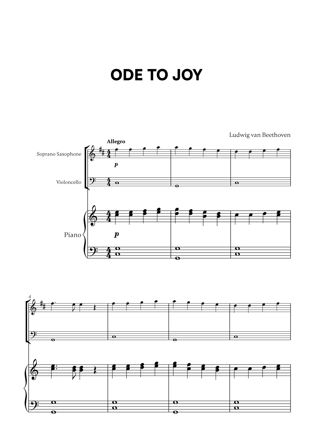 Beethoven - Ode to Joy for Soprano Saxophone, Cello and Piano (arr. Cadenza Editions)