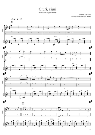 Ciuri, ciuri - mandolin and guitar duo score and tab (arr. Eugen Sedko)