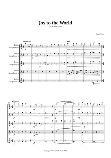Joy to the World by for Tenor Sax Quintet (arr. Ander)