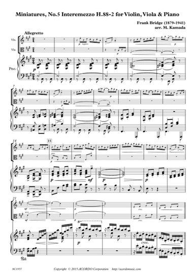 Miniatures, No.5 Interemzzo H.88-2 for Violin, Viola & Piano (arr. Mikio Kamada)