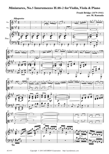 Miniatures, No.5 Interemzzo H.88-2 for Violin, Viola & Piano (arr. Mikio Kamada)