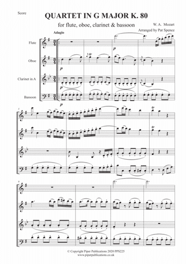 MOZART QUARTET IN G MAJOR K. 80 FOR WOODWIND QUARTET (arr. Pat Spence)