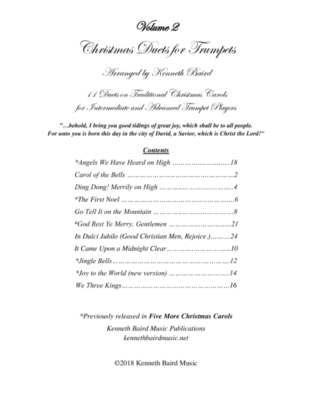 Christmas Duets, Volume 2, for Trumpets (arr. Kenneth Baird)