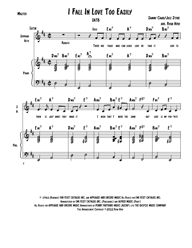 I Fall In Love Too Easily (arr. Ryan Hyde)