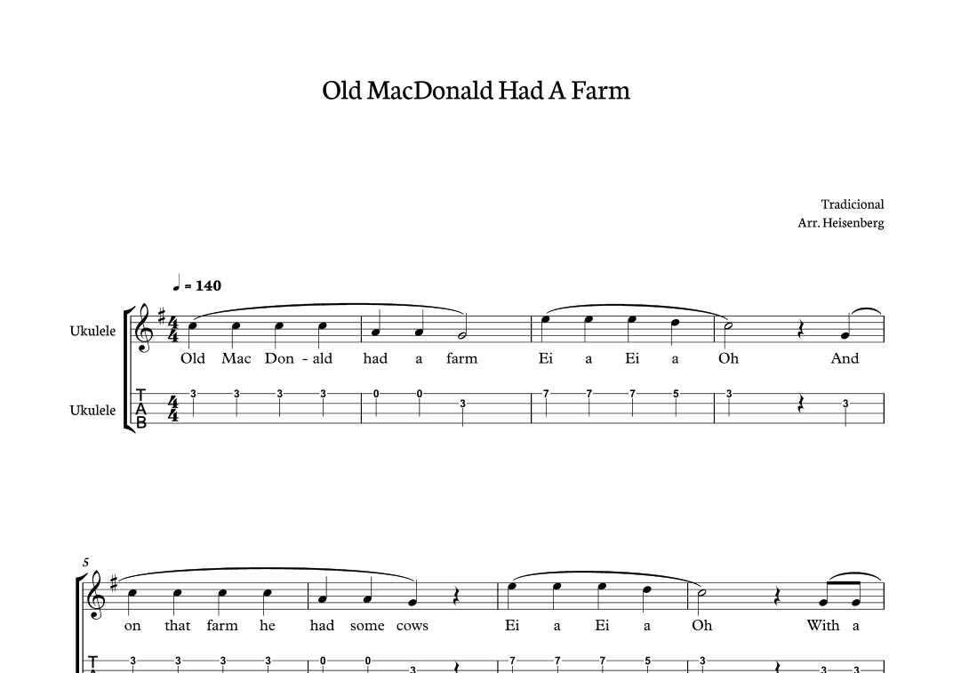 Old MacDonald had a farm for Ukelele with tab (arr. Heisenberg)