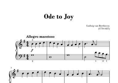Beethoven - Ode to Joy for Easy/Beginner Piano (with fingerings) (arr. Gisele Sant'Ana)