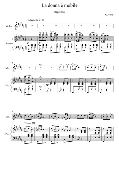 Giuseppe Verdi - La donna e mobile (Rigoletto) Violin Solo (arr. André Laitano)