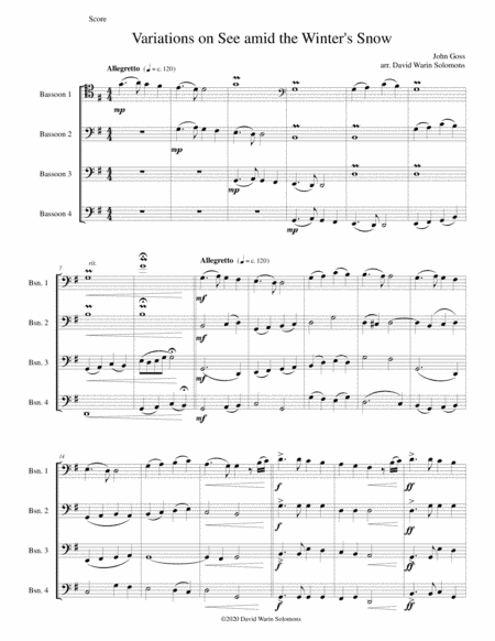 Variations on See amid the Winter's Snow for bassoon quartet (arr. David Warin Solomons)