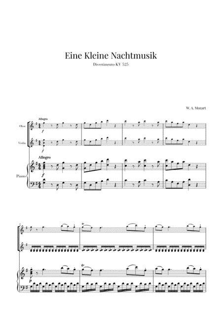 Eine Kleine Nachtmusik for Oboe, Violin and Piano (arr. Cadenza Editions)