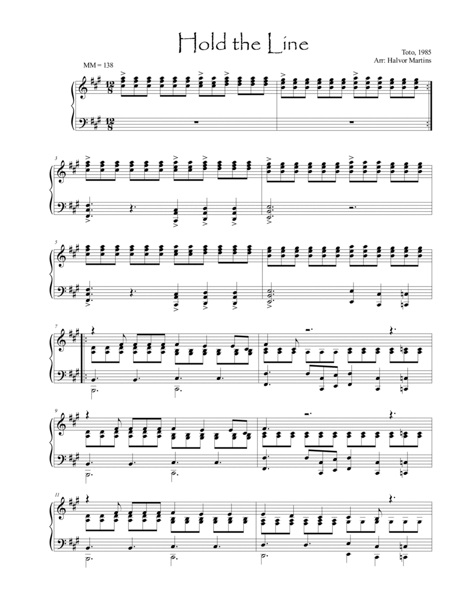 Hold The Line (arr. Piano Palt)