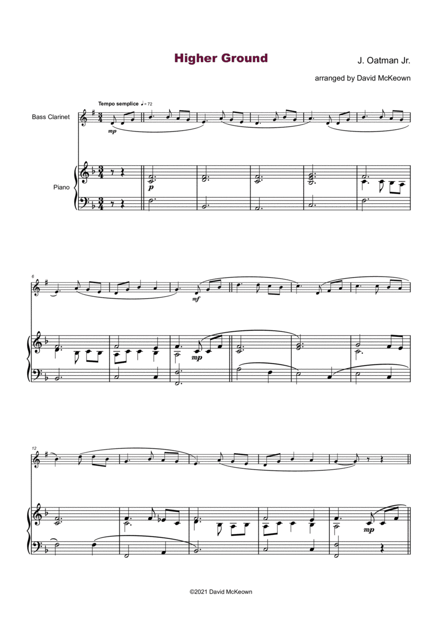 Higher Ground, Gospel Hymn for Bass Clarinet and Piano (arr. David McKeown)