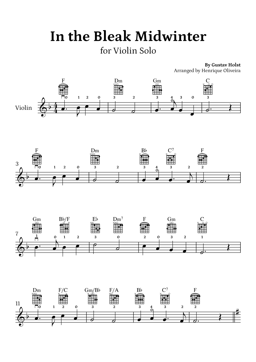 In the Bleak Midwinter (Violin Solo) - Beginner Level (arr. Henrique Oliveira)