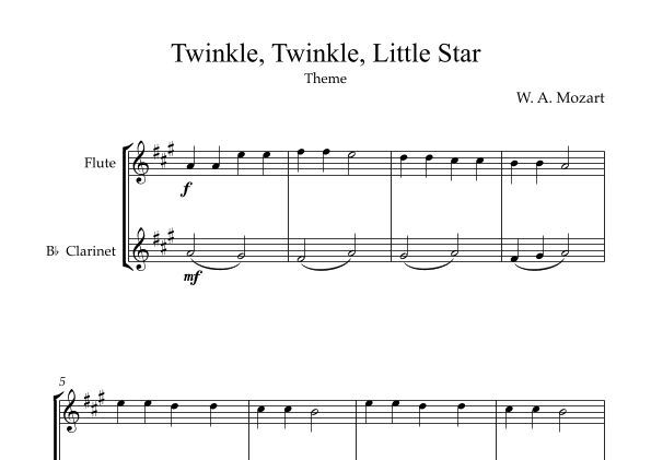 Twinkle, Twinkle, Little Star | For Flute & Bb Clarinet (Without Transposition) (arr. Karen Gueiros)