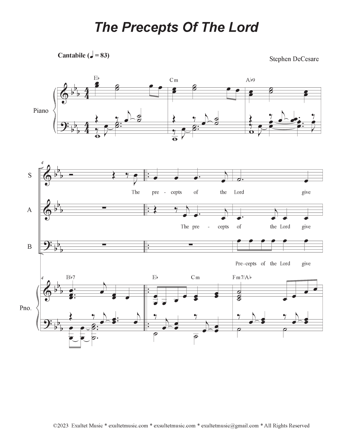 The Precepts Of The Lord (Vocal Trio - (SAB)