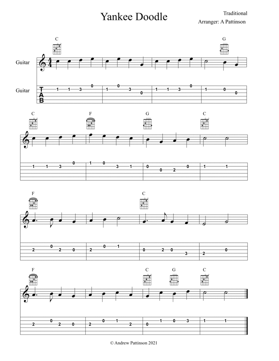 Yankee Doodle for Easy Guitar (arr. Andrew Pattinson)