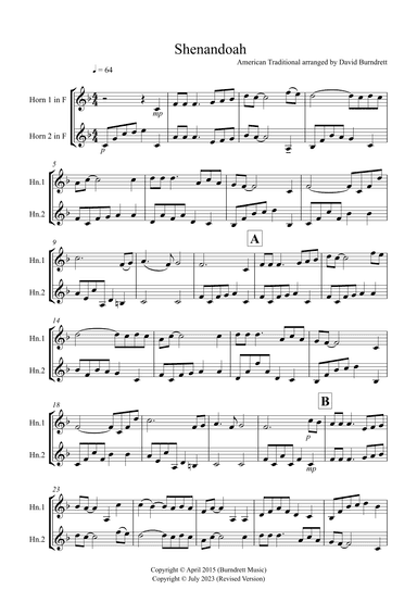 Shenandoah for French Horn Duet (arr. David Burndrett)