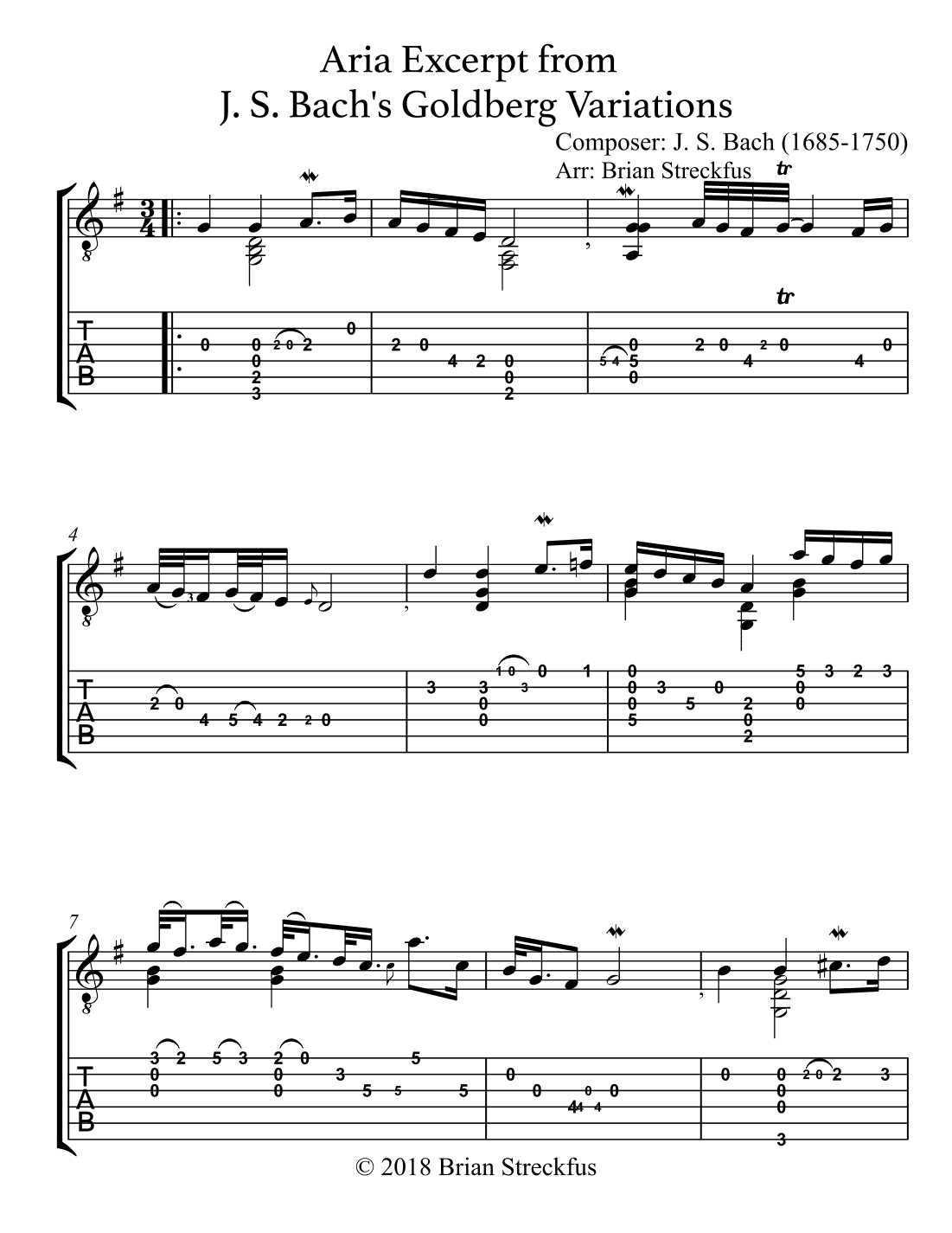 Aria EXCERPT from Goldberg Variations (arranged for guitar) (arr. Brian Streckfus)