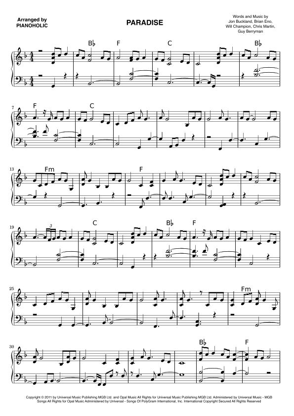Paradise (arr. PIANOHOLIC)