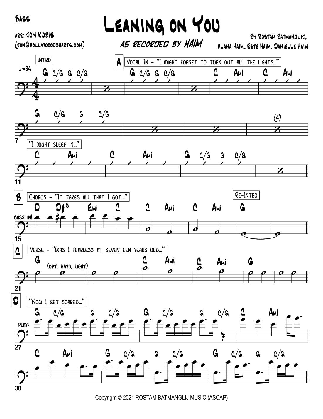Leaning On You (arr. Jon Kubis)