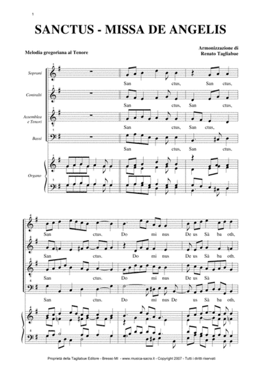 SANCTUS - Missa De Angelis - Arr. For SATB Choir (arr. R. Tagliabue)