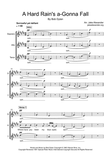 A Hard Rain's A-gonna Fall (arr. Jake Alexander)