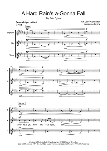 A Hard Rain's A-gonna Fall (arr. Jake Alexander)