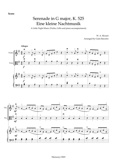 Serenade in G major, K. 525/Eine kleine Nachtmusik/A Little Night Music -Violin, Viola (chord bow) (arr. Cadu Barcelos)