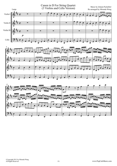 Canon in D - 3 Violins and Cello (Romantic Version) (arr. Miranda Wong)