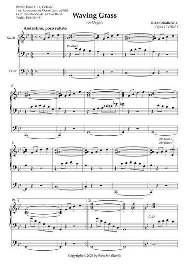 Waving Grass (For solo organ), Opus 12